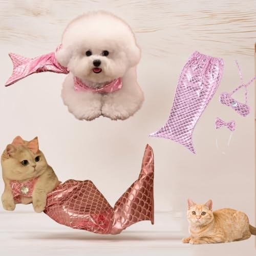 Cat Mermaid Costume - Funny Creative Decorative Clothing for Small Dogs or Cats, Photo Props and Party Supplies (Pink)