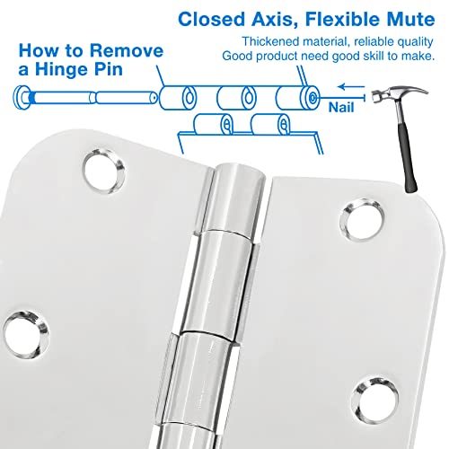 Image of 42 Pack Interior Door Hinges Polished Chrome 3.5 inch X 3-1 /2 inch 5 /8 Radius,3 inchBright Sliver Round Standard Hinge for Doors DIY Assembly Bifold Table Hardware Kit Home Accessories House Eseentials