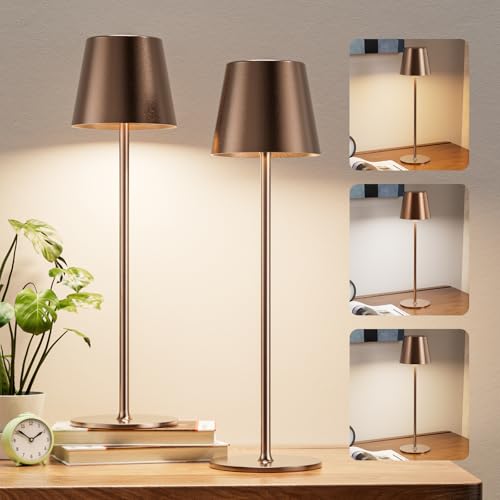 Image of Cordless Table Lamp Rechargeable Brown - KK 2 Pack 5000mAH Battery Operated Lamp for Counter, 3 Color Stepless Dimming Wireless Lamp for Dining Table, Kitchen Counter, Outdoor Patio, Touch Control