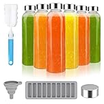 ZhouZGlass Glass Juice Bottles with Lids for Juicing 500ml, Reusable Clear Glass Water Bottles with Stainless Steel Airtight Cap for Refrigerator, 100% Leak Proof, BPA Free, Set of 6