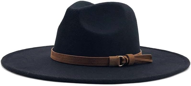 Women's Felt Panama Hats Classic Wide Brim Rancher Fedora with Belt Buckle,Fedora Hats for Men Women (Color : Gray, Size : One Size)