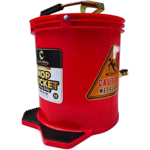 Heavy Duty Wringer Mop Bucket Set Households Commercial Cleaning Plastic Bucket Wheeler Easy Step On Button Squeeze Dirty Water 16L Wet Bucket Red Blue