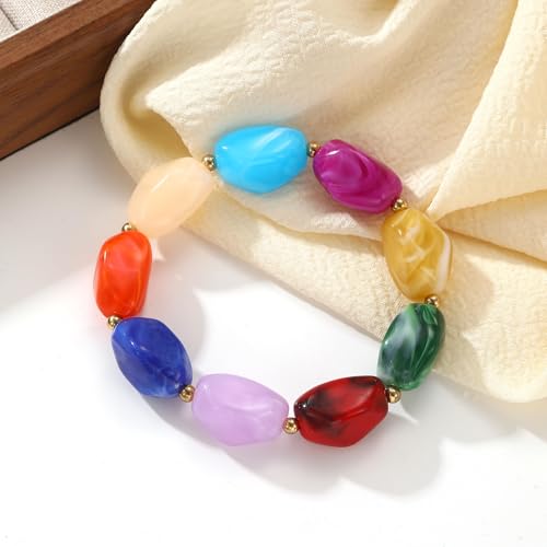 chorfla Colorful Beaded Bracelets for Women, Boho Chunky Resin Beads Elastic Stretch Bracelet, Vibrant Summer Beach Jewelry Accessories — view 4
