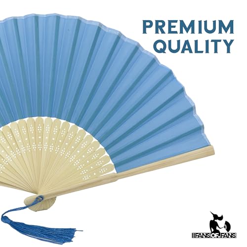 Image of Fabric Handheld Folding Hand Fan with a Tassel Grade A Bamboo Ribs for Women Girls Summer Party Event Favor Birthday Wedding Souvenir Gift (True Blue)