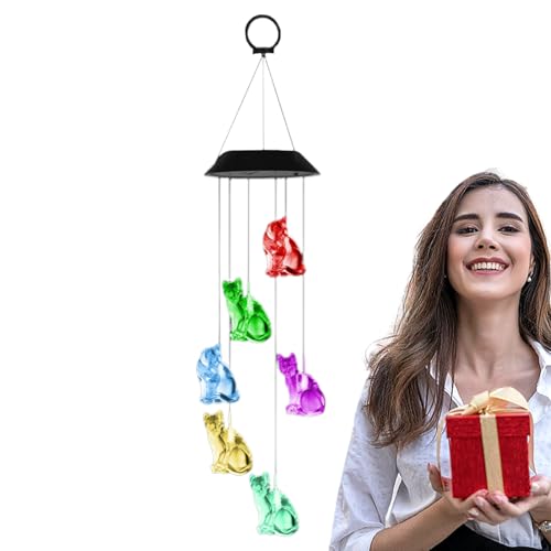 Campanilla de viento solar para gatos, 2 V -120 MA, LED, impermeable, funciona con energía solar, campanillas de viento decorativas para patio, jardín, patio, balcón