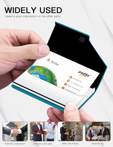 Image of Padike Business Card Holder, Upgraded Leather Business Card Case Pocket Card Holders for Men or Women, Metal Slim Name Card Holder RFID Blocking Business Card Carrier with Magnetic Closure(Y-TQ)