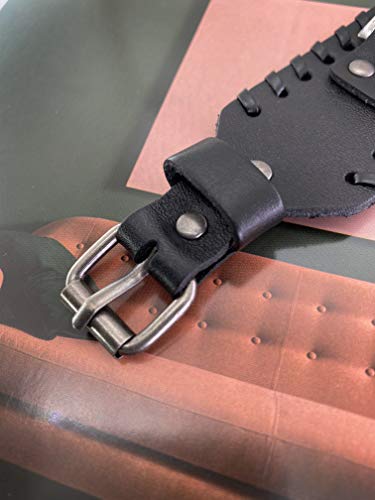 Apopo Nordic Compass Wolf Quake Wide Leather Weave Black Bracelet Retro Stainless Steel Cuff for Men3