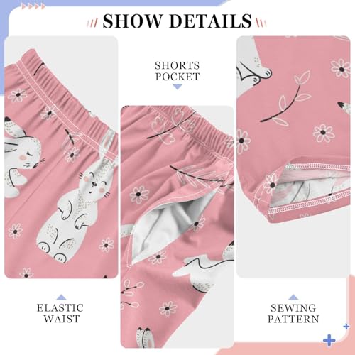 Bunny and Florals Boys Long Pants Soft Trousers Elastic Waist Kids Lounge Bottoms with Pockets S-XL4