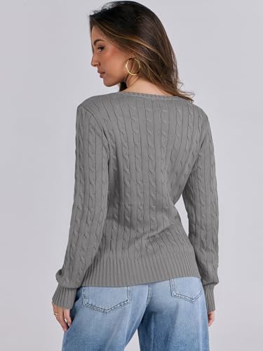 Image of ANRABESS Women's Cable Knit V Neck Fitted Sweaters