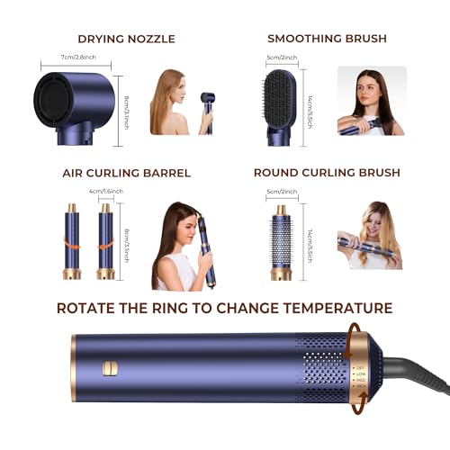 Image of 5 in 1 Blow Dryer Brush, Upgrade Hair Dryer Brush Air Curler Air Curling Wrap Styler, Detachable Hot Air Brush Negative Ion Curling Brush Iron, Hair Styling Tools for Drying Curling Straightening