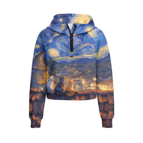 Kids Girls Sweatshirt Long Sleeve Pullover Hooded Tops Casual Half Zip Up Hoodies with Pockets Fall Winter Clothes