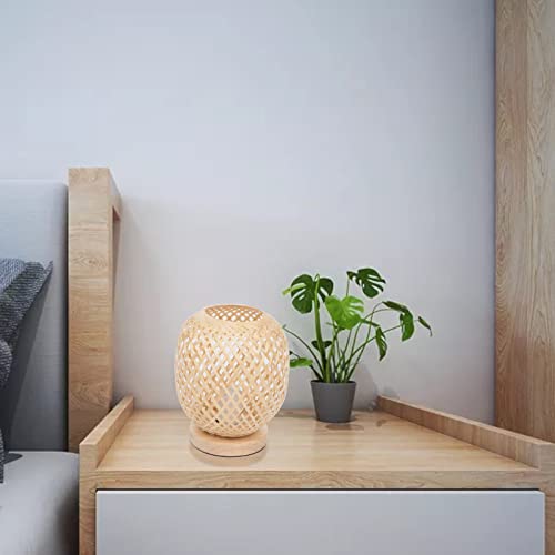 Monipa Bamboo Woven Table Lamp Southeast Asia Style Decoration Bedside Lamp, Bamboo Strip Woven Lampshade Home Desk Lamp, Rural Bedroom Living Room Tatami Room Hotel Room #TOP4