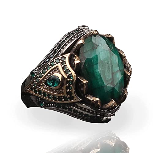 Bague Argent Sterling 925 – Émeraude De Laboratoire Taille Marquise – Taille 7