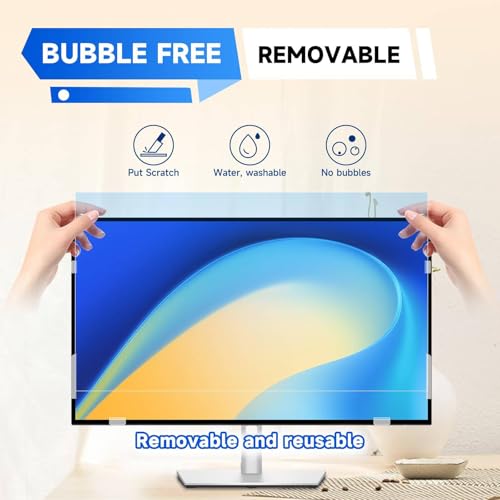 Image of IPROKKO 2 Pack 27 inch Anti-Blue Light Monitor Screen Protector for 16:9 Widescreen, Removable Anti Glare Blue Light Blocking Screen Filter, Anti-UV Eye Protection PC Computer Film [Washable Wipes Clean]