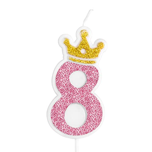 Uvtqssp 2.76 Inch Pink Number 8 Birthday Candles, Cake Topper Decoration Sparkly For Kids Adults, Suitable For Birthday Baby Shower Boys Girls Theme Party #TOP8