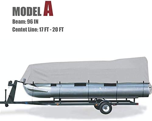 GOODSMANN Boat Cover,Grey 300D Pontoon, Rubber Boats, Silvery Gray, Water Resistant, Weather Protection Boat Cover, Fits 17'-20', Beam Width to 96'' Boats 9921-0142-21