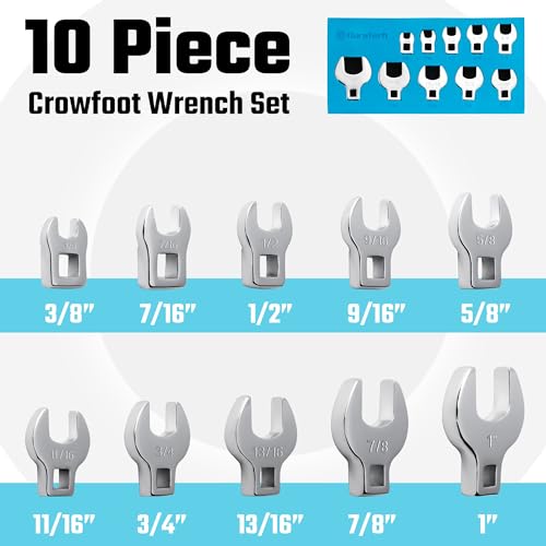Image of DURATECH 10-Piece 3 /8 inch Drive Crowfoot Wrench Set, SAE, 3 /8 inch-1 inch | Open End Wrench Set, for Brake & Fuel Line Fittings in Tight Space, CR-V Steel, with EVA Foam Tool Organizer