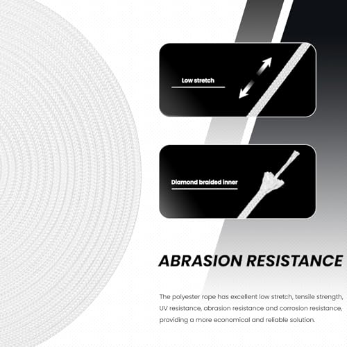 Abma Cord Polyester Cord 3mm x 20m Braid Polyester Rope, White - Heavy Duty & Low Stretch - High UV & Abrasion Resistance - Image 4