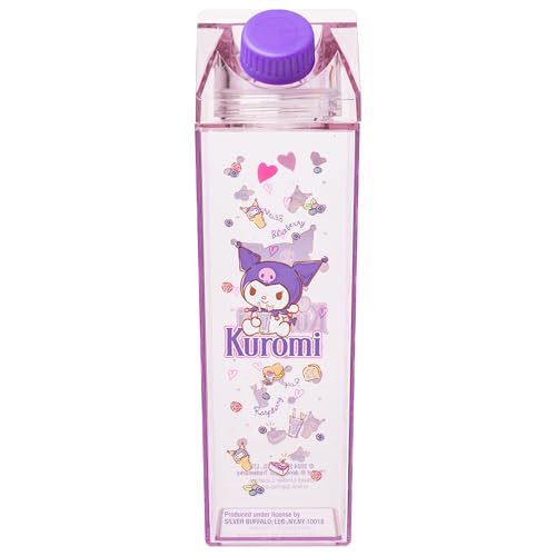 Silver Buffalo Sanrio Hello Kitty and Friends Featuring Kuromi and Raspberries Plastic Purple Milk Carton Pitcher Bottle, 16.2 Ounces