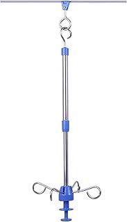 Portasueros, portasueros telescópico Ajustable de 4 Ganchos de Acero Inoxidable para hospitales, clínicas, Camas, atención domiciliaria (Color: Azul-a, tamaño: 85 cm/33 Pulgadas)