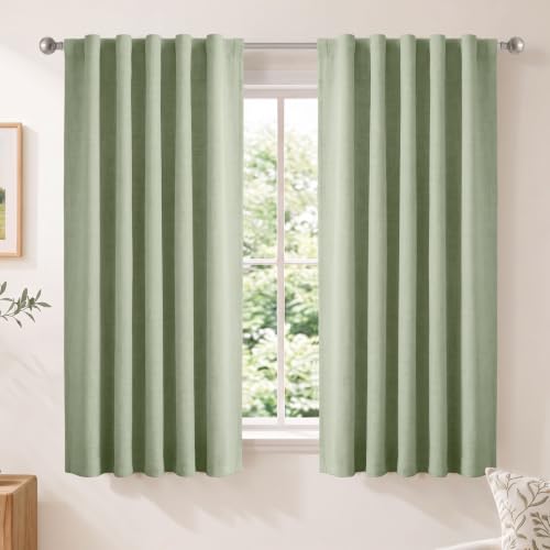 Image of Sage Green Total Blackout Curtains for Bedroom 63 Inches Long