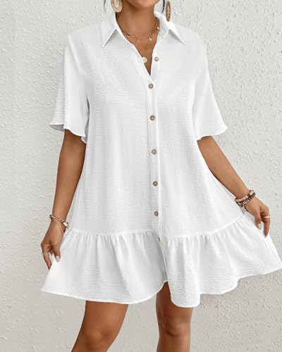 Bsubseach Womens Swimsuit Coverup Button Down Bathing Suit Cover Up Swimwear Bell Sleeve Beach Shirt Dress4