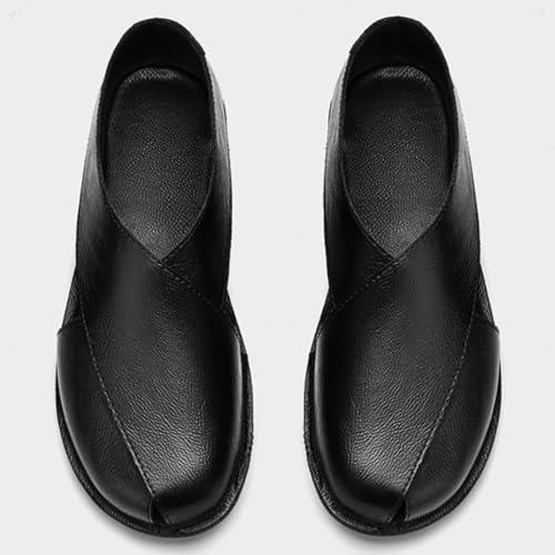 Men'S Soft Leather Closed Toe Flat Sandals,Slip-On Lightweight Breathable Driving Sandals,Outdoor Non-Slip Hollow Casual Fisherman Sandals3