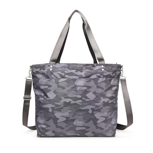 Image of Baggallini Carryall Tote - Lightweight Nylon Zipper Top Weekender Travel Beach Bag w /Luggage Sleeve