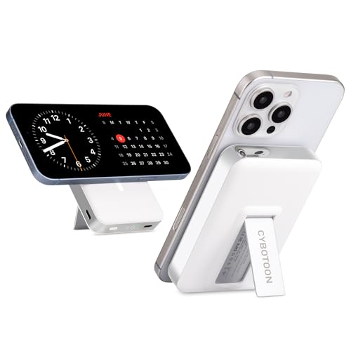 cybotoon for MagSafe Battery Pack, Qi2 Certified 15W for iPhone 16/15/14/13 Only, Dual USB-C Ports PD 35W, Portable Charger Magnetic Power Bank 10000mAh with LED Display and Foldable Stand, White