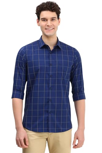 Allen Solly Men Navy Slim Fit Check Full Sleeves Casual Shirts