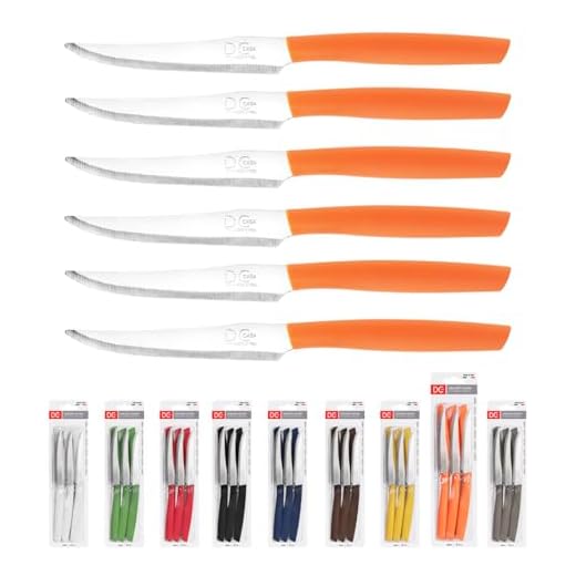 Dc Casa Set Coltelli da Tavola Bistecca 11 cm - 6 Pezzi in Acciaio Inox, Coltelli Bistecca Punta Seghettata (Arancione)