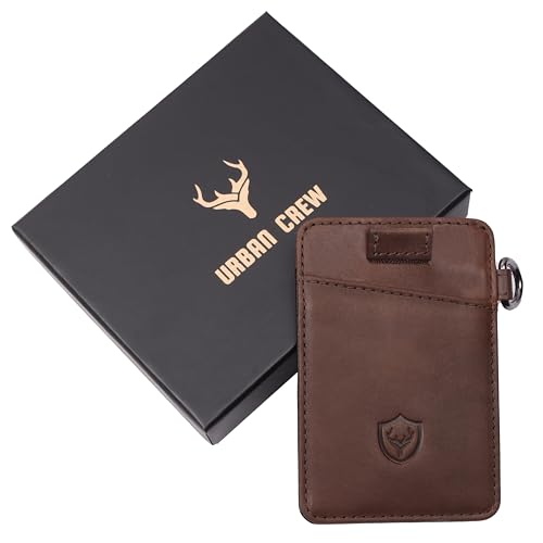 URBAN CREW Slim Leather Card Holder for Men – RFID Blocking Minimalist Front Pocket Wallet with Key Ring | Compact Anti-Theft Credit Card Case for Travel & Daily Use (Brown)3