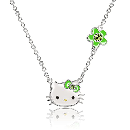 SALLY ROSE Sanrio Hello Kitty August Birthstone Necklace 18' - Silver Plated Hello Kitty Birthstone Necklace Officially Licensed