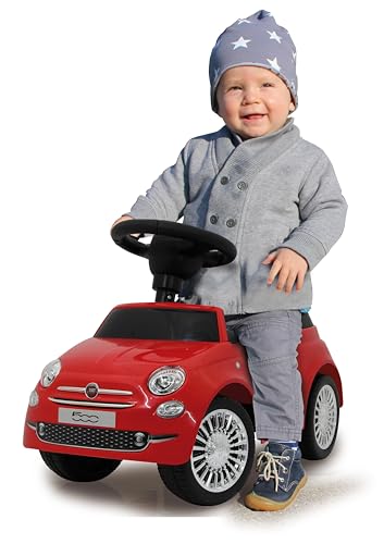 JAMARA 460326 - Rutscher FIAT 500 rot - offiziell lizenziert, Kofferraum unter der Sitzfl&auml;che, Schub- und Haltegriff, Verschiedene Sounds, Hupe, originalgetreue Optik, wertige Verarbeitung