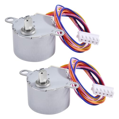 FOCMKEAS 2 Pcs 24BYJ48 DC 12V Micro Reducer Stepper Motor 4 Phase 5 Wire Mini Reduction Stepper Motor Speed Reduction Stepping Motors Replacement Fan Motors for Wireless Camera Air Conditioner DIY BB