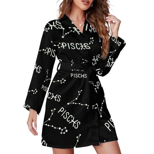 Image of Pisces Constellation Fashion Robes for Women Knee Length Long Sleeved Nightgown Spa Bathrobe Soft Bath Robe S