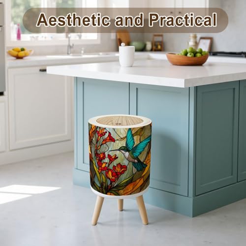 Caneca de basura pequeña redonda con tapa y patas 7L miniatura 3