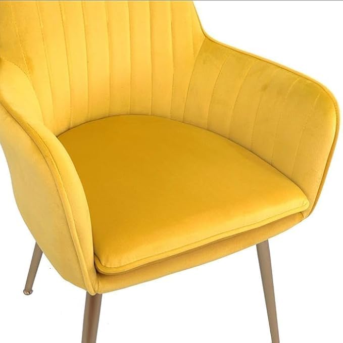 Image of Yellow Velvet Chair for Home | Modern Accent Armchair in Soft Velvet Fabric with Golden Legs | Set of 2 Premium Accent Chair for Living Room Bedroom Restaurent | Yellow, 2 pc
