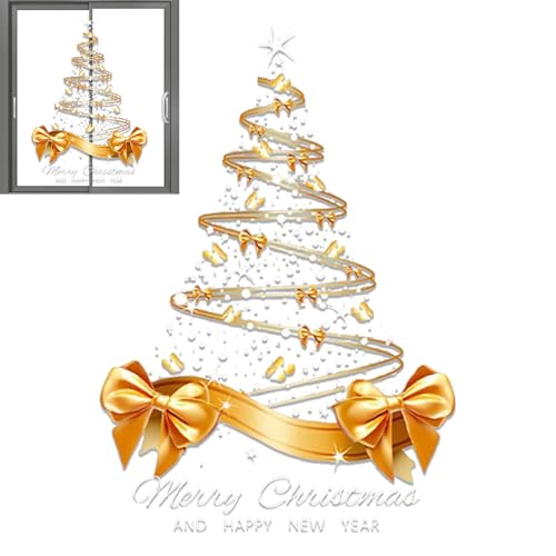 Adhesivo para ventana de Navidad, 25,59 x 17,72 pulgadas, PVC de doble cara, árbol de Navidad dorado, decoración de ventana de invierno, para interiores, salón, cocina, oficina, aula, fiesta, wan