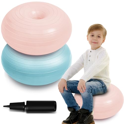 Image of Lewtemi 1 /2 /3 Pcs Flexible Seating for Classroom Elementary 20 Inch Yoga Ball Chair for Kids Wobble Chair for Sensory Kids Large Donut Ball Seats with Inflator for School Office
