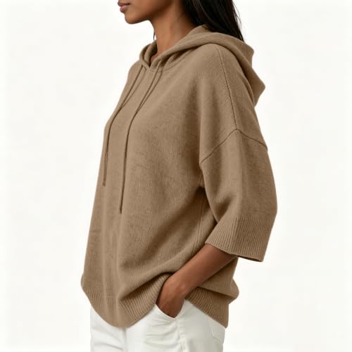 Poncho Sweater Women Hooded Batwing Sleeve Loose Fit Knitted Pullover Tops - image 2