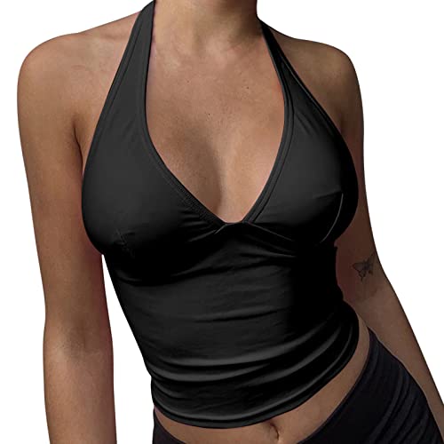 DéBardeur+Blanc+Femme+Dentelle - Femmes cravate dos licou haut court Sexy col en V profond cravate dos sans manches Camisole décontracté entraînement débardeur Tee Shirt Personnalise Papa