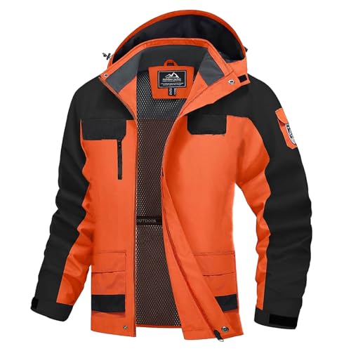 Generisch Warm Climbing Jacket for Men, Color Matching Ski Jacket with Hood, Windproof, Pockets, Multifunctional, Couples Jackets Men's Vest, orange, M