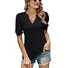 Romanstii-Women-Casual-V-neck-T-Shirts-Loose-Puff-Short-Sleeve-Tops-Tunic-Blouse Romanstii Women's Classic-Fit Short Sleeve V-Neck T-Shirt,Black,L