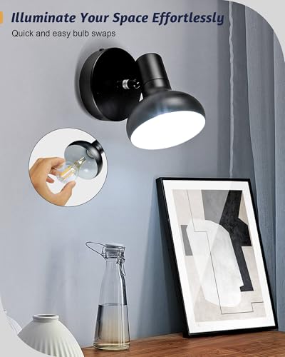Image of HiBay 1-Light Track Lighting Black, Modern Directional Spot Light Fixture, Ceiling Wall Spotlight for Bedroom Bedside Kitchen Hallway, E12 Base (Bulb Not Included)
