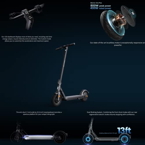 Blutron One S40 Electric Scooter, 700W Peak Power Motor, Impressive 25 Mile Range, 20 Mph, Dual Brakes & Suspension, 10'' Pneumatic Tires, Cruise Control, Foldable And Fast Charging Scooter #TOP2