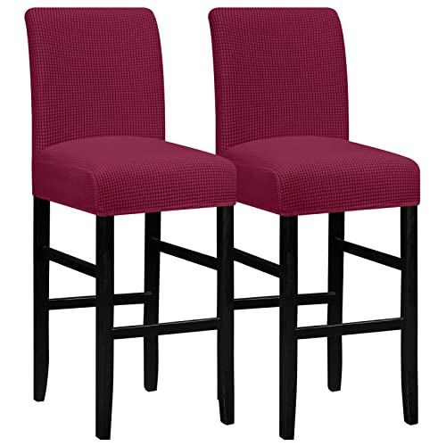Leorate Stretch Bar Stool Cover Pub Counter Stool Chair Slipcover For Dining Room Cafe Furniture Removable Washable Dining Chair Covers Set Of 2, Burgundy #TOP10