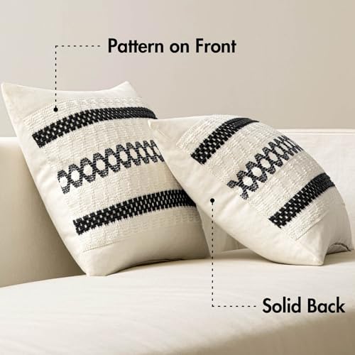 Image of MIULEE Set of 2 Black Boho Decorative Pillow Covers 20x20 Inch | Farmhouse Couch Throw Pillows Modern Spring Cotton Cushion Covers Macrame Woven Home Decor for Bed Sofa Chair