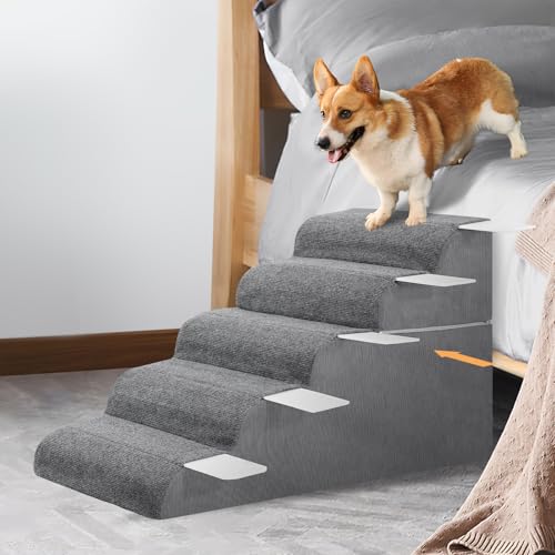 Image of ABORON 5-Step Dog Stairs for High Beds, 21.3 in Tall Pet Steps