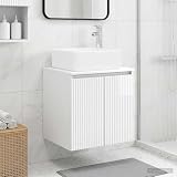 Lavabo da parete, bianco lucido, 53 x 35 x 63 cm, in legno